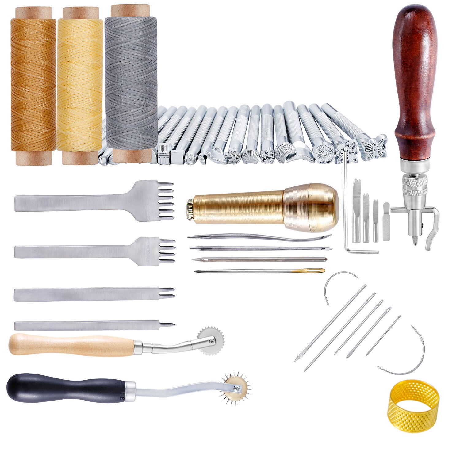 Leather Craft Punch Tools Set Kit Stitching Carving Working Sewing Saddle Groover Leather Crafts Tools Skiving Knife