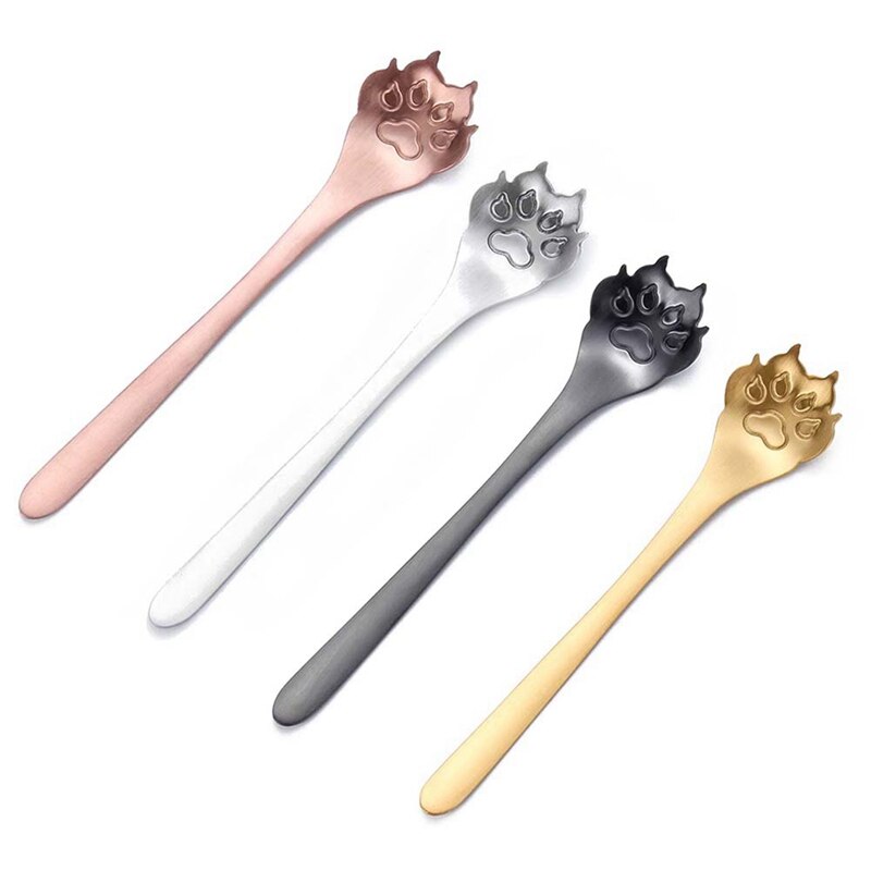 Rostfritt stål silver rosa guld hund katt tass ihålig sked omrörning sked te kaffe efterrätt skedar söta köksredskap