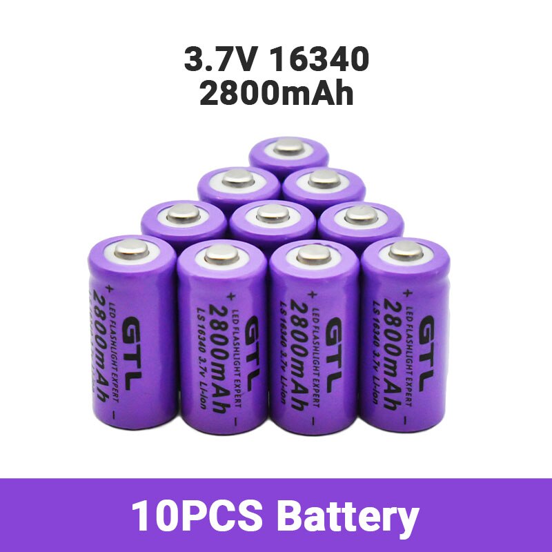 2800mAh Rechargeable 3.7V Li-ion 16340 Batteries CR123A Battery for LED Flashlight Travel Wall Charger 16340 CR123A Battery: black