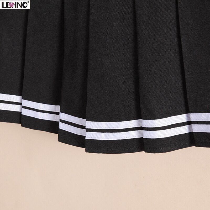 Japan Preppy Style Black Skirts Hem With White Striped Women Girls School Uniform Student Short Pleated Bottoms For Teen