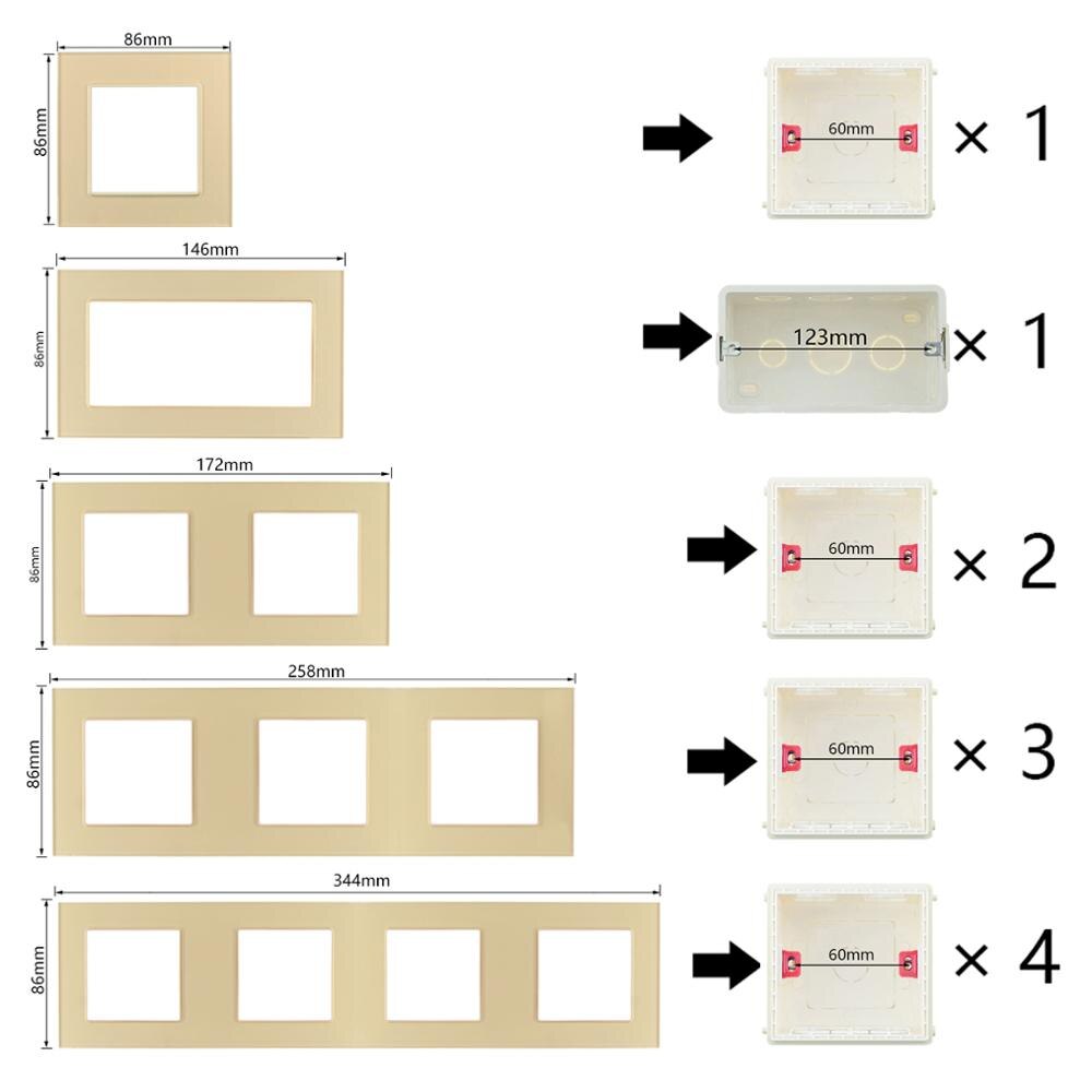 Frenc Stanard Electrical Socket AC110V-250V Plug Luxury Gold Socket Singel/Double/Trible/Quadruple Socket Crystal Glass Panel