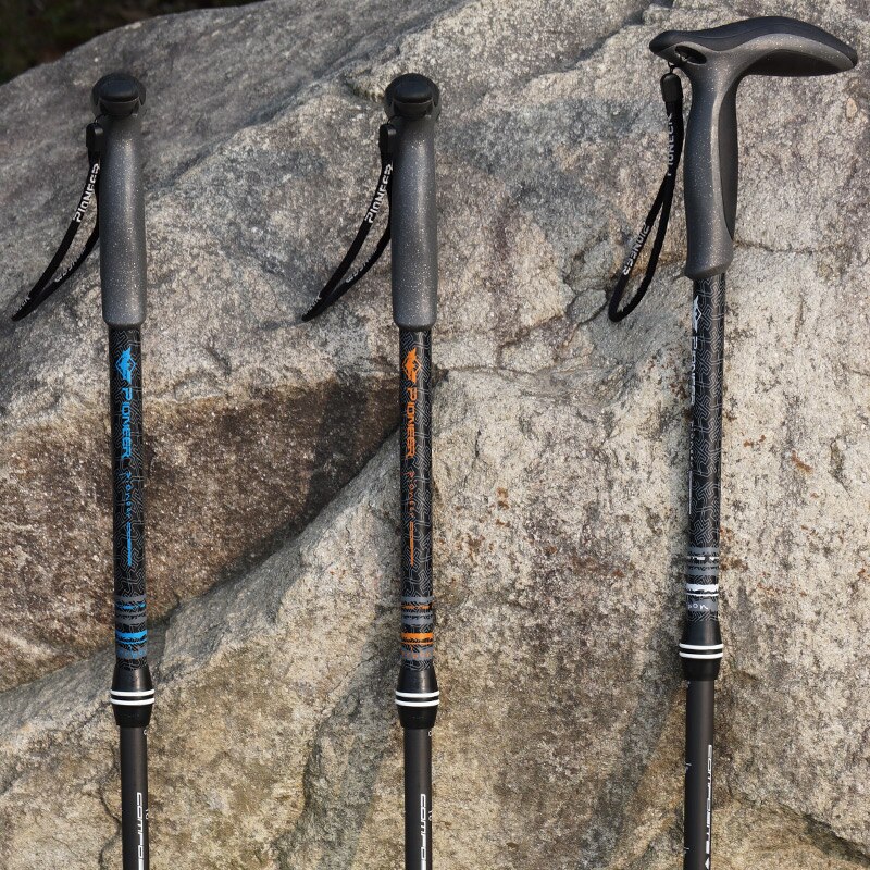 T-handle Hiking Carbon Fiber Walking Cane Trekking Poles Ultralight Telescopic Alpenstocks 49cm-100cm Trail Sticks Canne