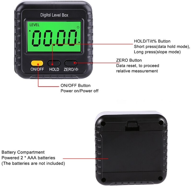 Digital Magnetic Level Bevel Gauge Inclinometer Woodworking with Table or Miter Saw Angle Finder Precise Measurement LCD