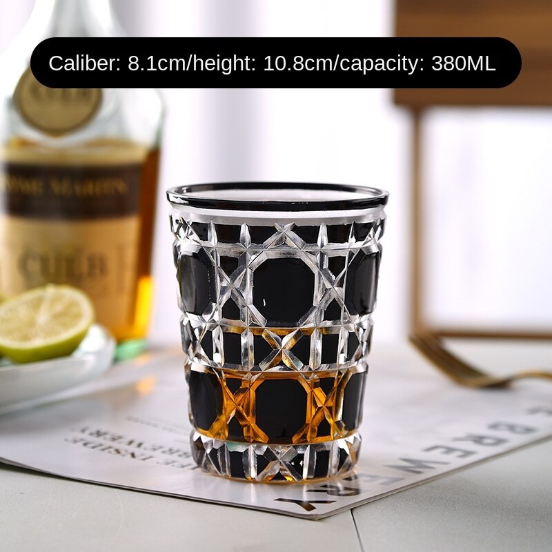 Whisky Glass Cup Box Set Crystal Cup Milk Juice Milk Tea Cup Household Lattice Water Cup Single: black