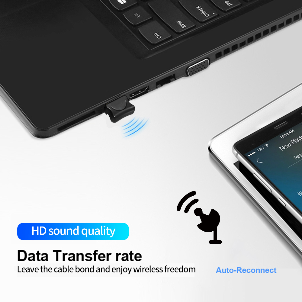 USB Receiver Transmitter Adapter Bluetooth-compatible 5.0 Audio for Computer Laptop Win 10 8 Wireless Dongle