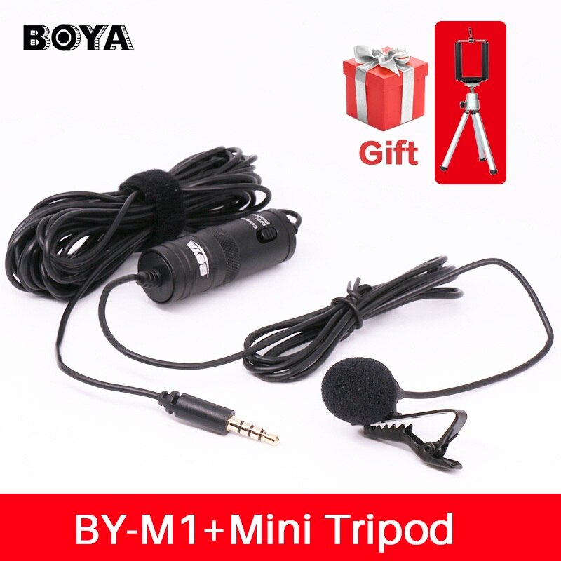 Boya BY-M1 Lavalier Microfoon 6m Omnidirectionele Condensator Opname Video Mic voor iPhone X Canon Nikon DSLR Zoom h1 H1N handige: with tripod gift