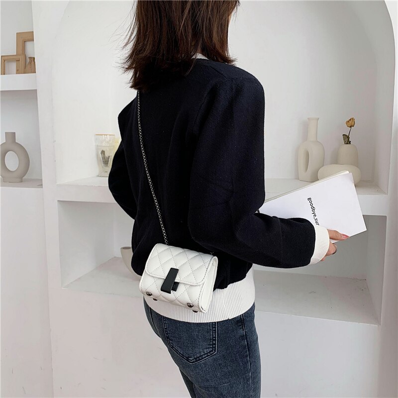 Small Crossbody Bags for Women Leather Chain Strap Female Shoulder Bag Casual Flap Bag Solid Ladies' Messenger Bag Sac: Small White