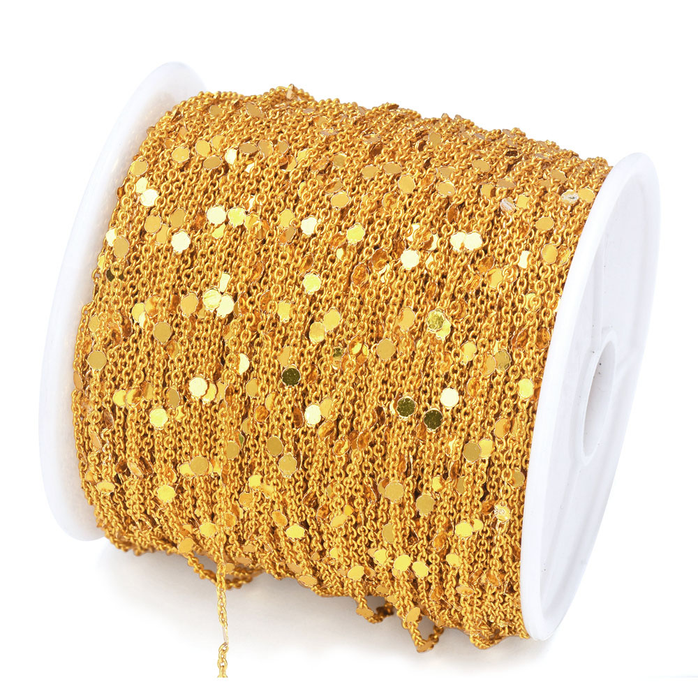 5 m/rouleau 1.5mm paillettes chaîne cuivre câble chaînes or argent collier Bracelet bricolage chaîne bijoux faisant des composants: GRIS