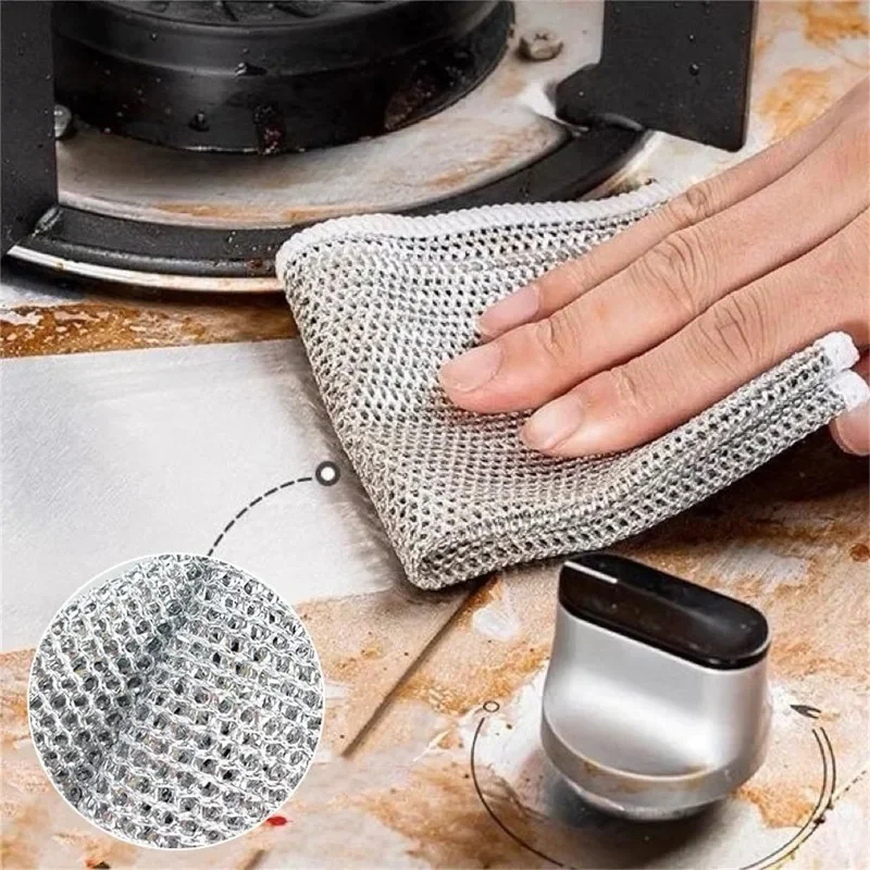 15/3 Stuks Magische Staaldraad Reinigingsdoek Dubbelzijdig Verdikte Metalen Zilveren Draden Vodden Keuken Schotel Wasdoek Schoon Gereedschap