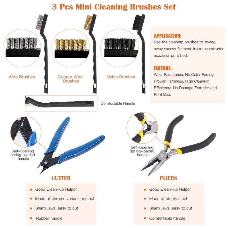 42 Piece 3D Print Tool Kit Includes Debur Tool, Cleaning and Removal Tool with Storage Bag, 3D Printer Tool Set for Cleaning, Fi