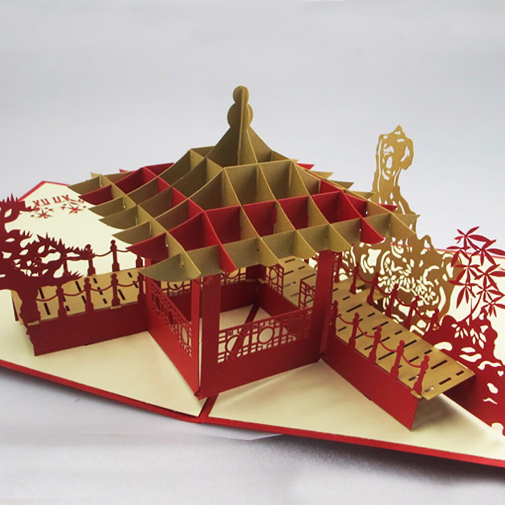 Vendite calde!!! Invito della cartolina d'auguri di pop-su del modello del padiglione del giardino della cina 3D di nuovo arrivo retrò