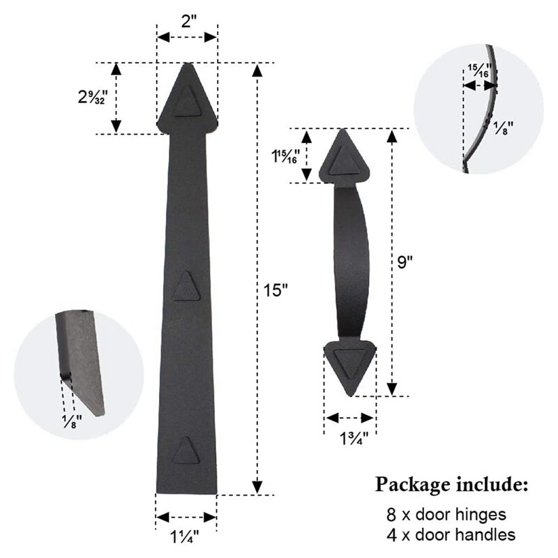 Shgo -magnetisk dekorativ garasjeport maskinvare sofa hus dobbel vogn dør aksenter 8 hengsler 4 håndtak dekor kit for 2 ca