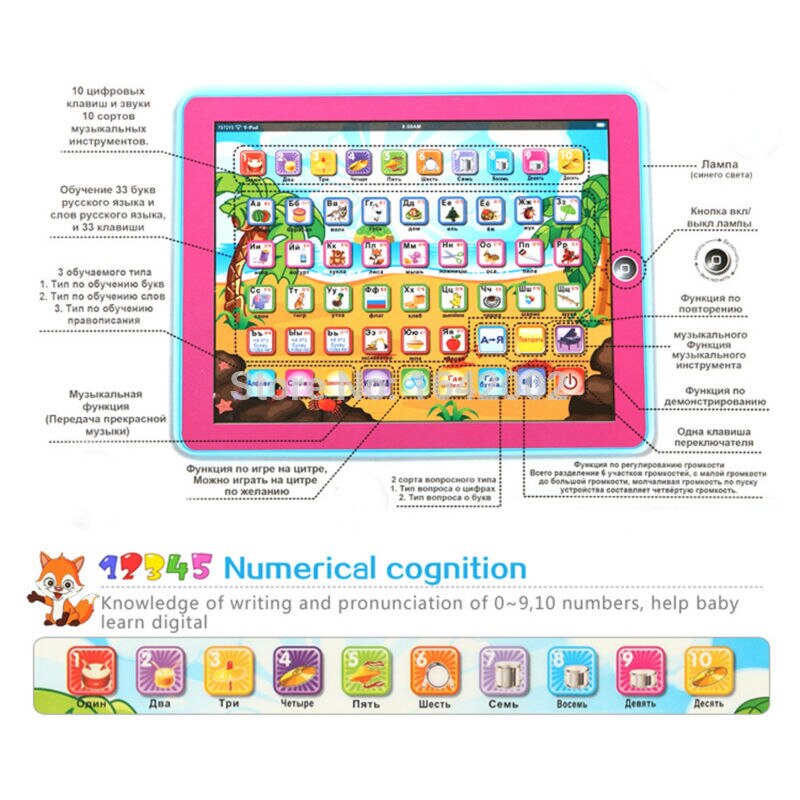 Educational Toys For Children's tablet Comput in Russian language learning Y-Pad for Kids ABC Y Pad Russian toy with Light