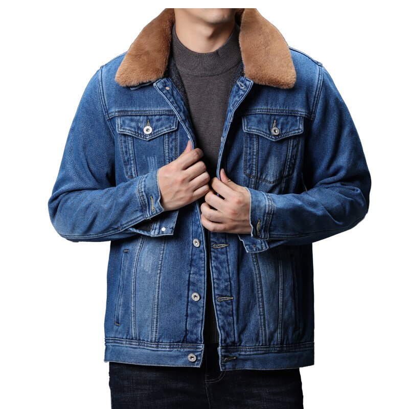 Winter Denim Jackets Men Dark Blue/blue Winter Jean Jackets Outerwear Warm Denim Coats Men Large Size Wool Liner Thicker: blue / XXXL