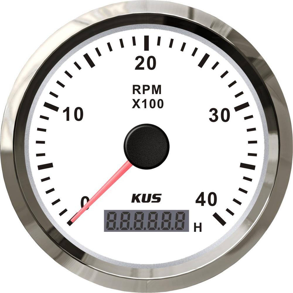 KUS 3 3/8 "Drehzahlmesser 4000 RPM Mit LED Digital Betriebsstundenzähler Marine Außenborder Diesel- Motor- Motor- Generator Tacho Meter Messgerät 12 V/24 V: Weiß
