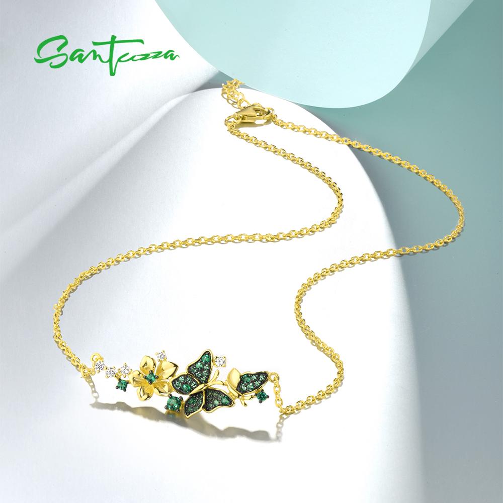 Santuzza Zilveren Ketting Voor Vrouw Echt 925 Sterling Zilver Goud Kleur Elegante Groene Vlinders Ketting Party Fijne Sieraden
