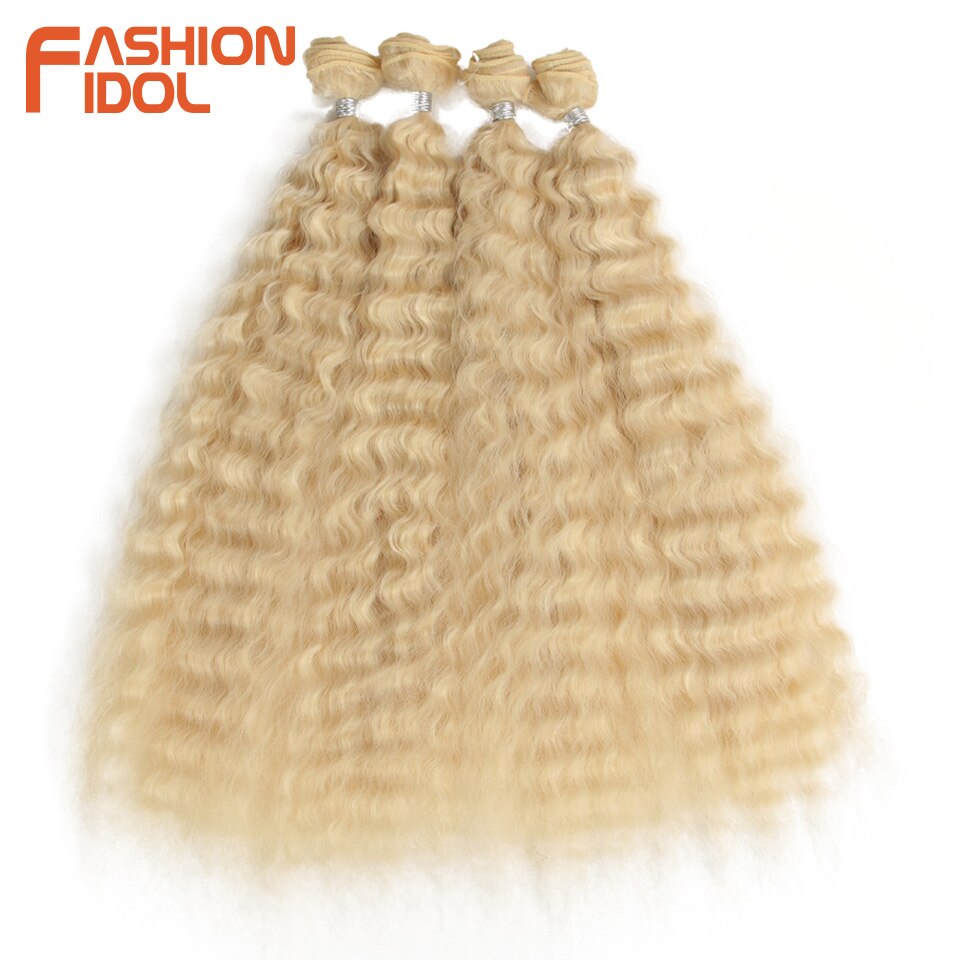 MODA ÍDOLO Onda Solta Feixes de Cabelo Encaracolado 4 Pçs/lote 26 Polegada Feixes de Cabelo Tecer Ombre 613 Branco Suave Sintético da Extensão Do Cabelo Longo