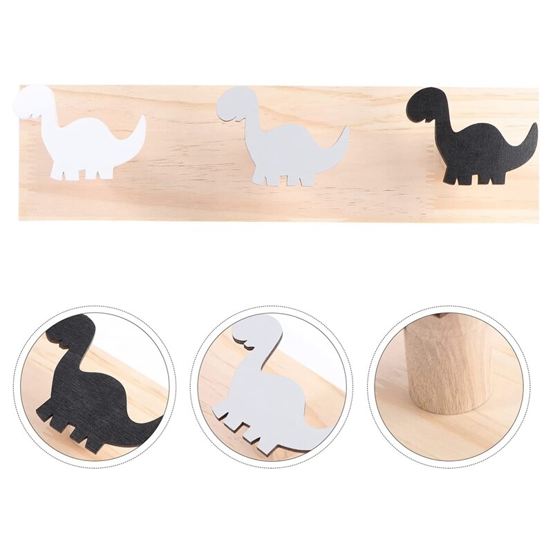 Perchero de madera con de dinosaurio para niños, colgador para colgar en la pared, para abrigos, decoración de dormitorio y sala de juegos, 2 piezas