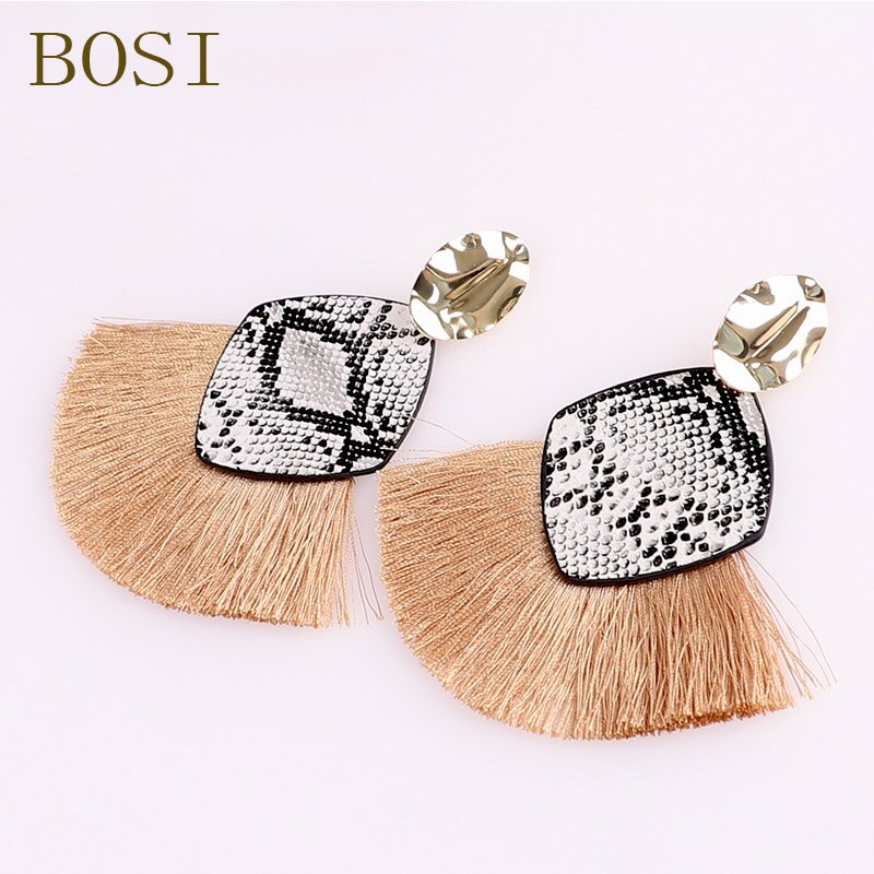 Pendientes con borla bohemios de cristal hechos a mano para mujer, pendientes largos de lujo, joyería geométrica con flecos, piedra grande a la: E