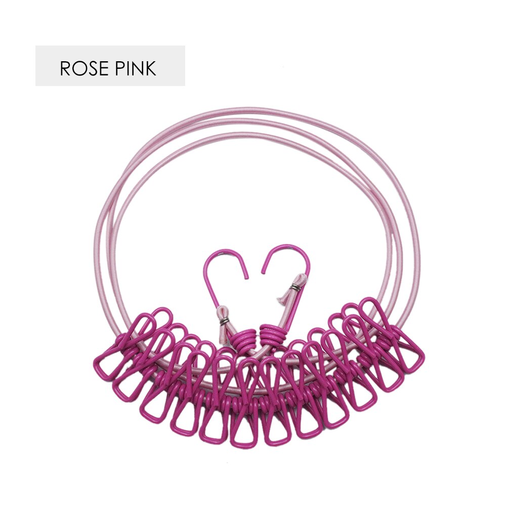 Corde à linge élastique avec 12 pièces pinces à linge Clips 2 crochets d'extrémité réglables