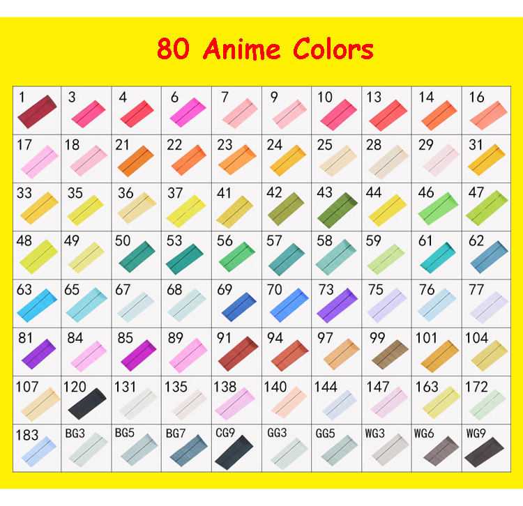 24/30/40/60/80 farverige kunstmarkørpen sæt med to hoveder tip kunstner skitse fedtet alkoholbaserede markører til scrapbooking sæt: 80 anime farver