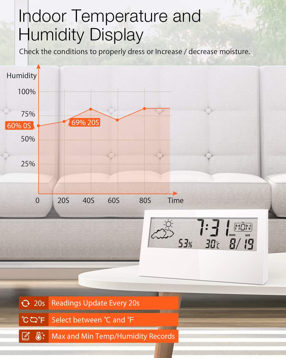 Digoo DG-AN0211 écran Transparent Station météo réveil hygromètre intérieur thermomètre météo prévision capteur horloge