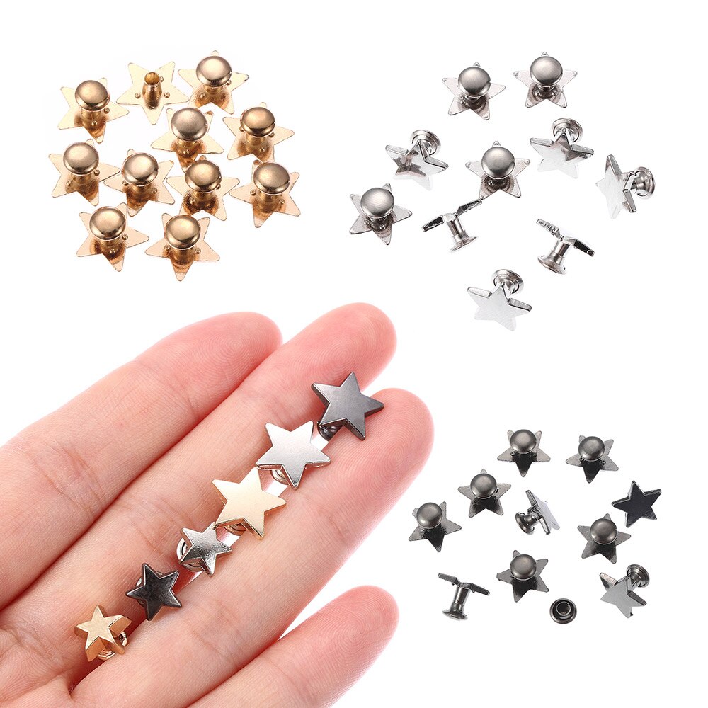 10Sets Metalen Sterren Klinknagels Diy Kleding Hoed Tas Schoenen Lederen Ambachten Decoratie Benodigdheden Kledingstuk Naaien Glas Boor Nail Knop