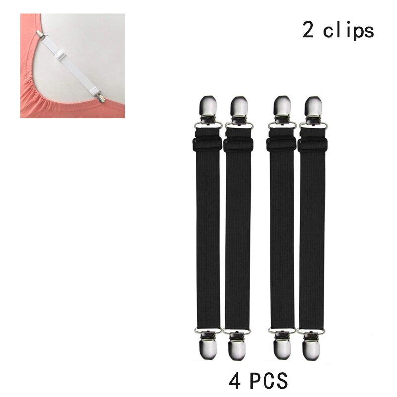 Attache de drap de lit élastique réglable, pince à matelas, housse de canapé, sangle fixe antidérapante, Kit de tondeuse Textile domestique: 2 Clips Black