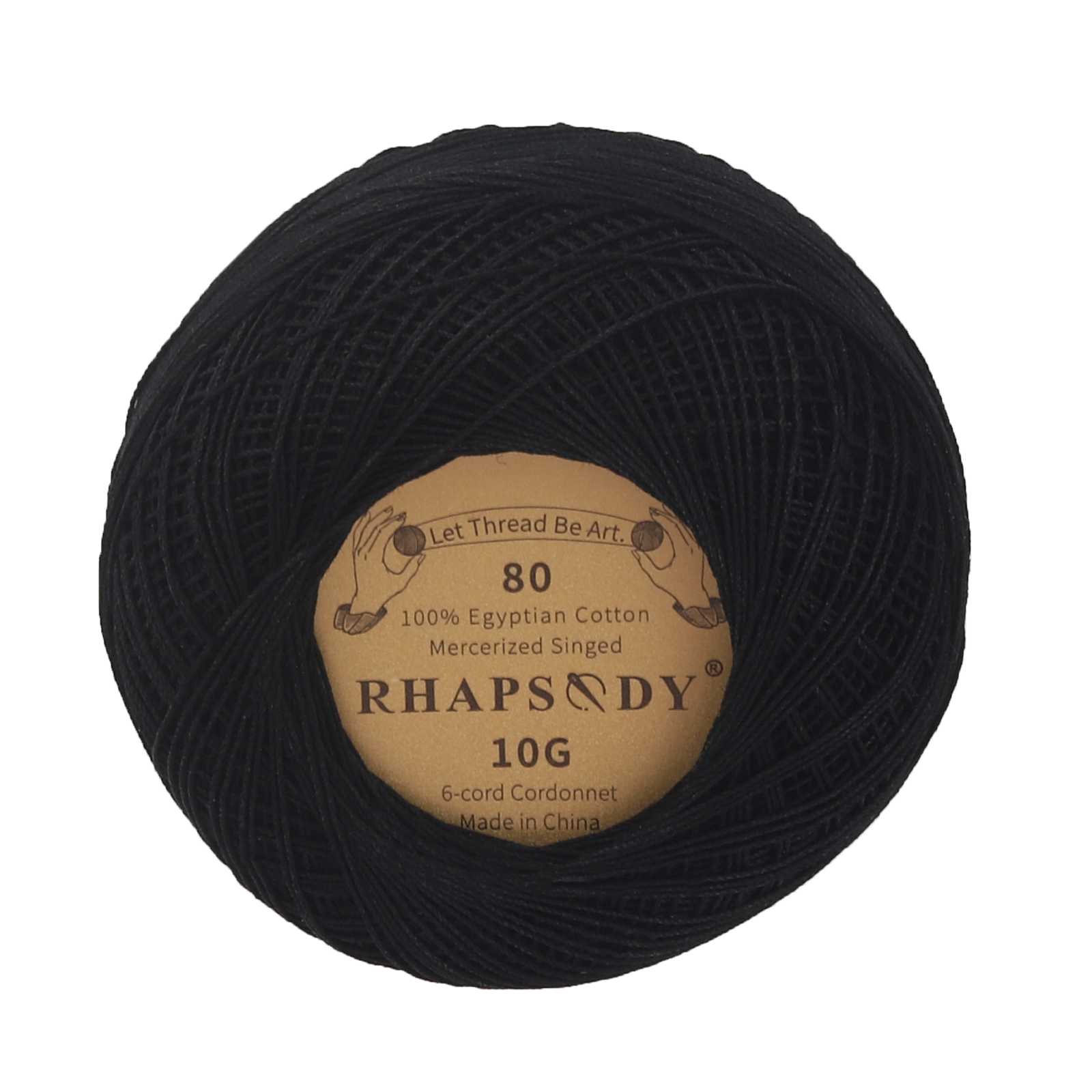 Rhapsody-hilo de algodón perlado Premium, tamaño 80, 184yd, 10 gramos cada bola para todo tipo de tejer, ganchillo y tatuajes: Negro