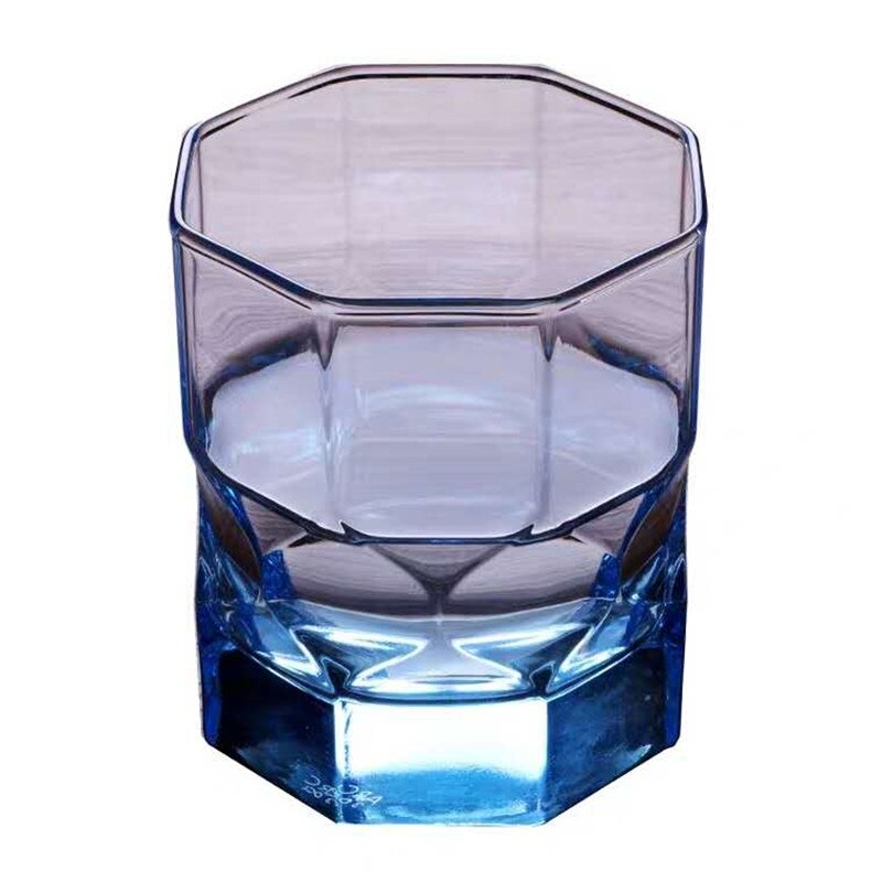 glass European blue octagonal diamond water cup heat resistant tea cup 300ml thickened whisky drink cup