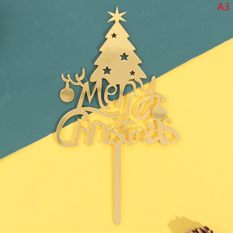 1PC Merry Christmas Cake Flag Topper Acrylic Cake Card Inserting Party Cake Decoration Christmas Plug-in party Supplies: 3