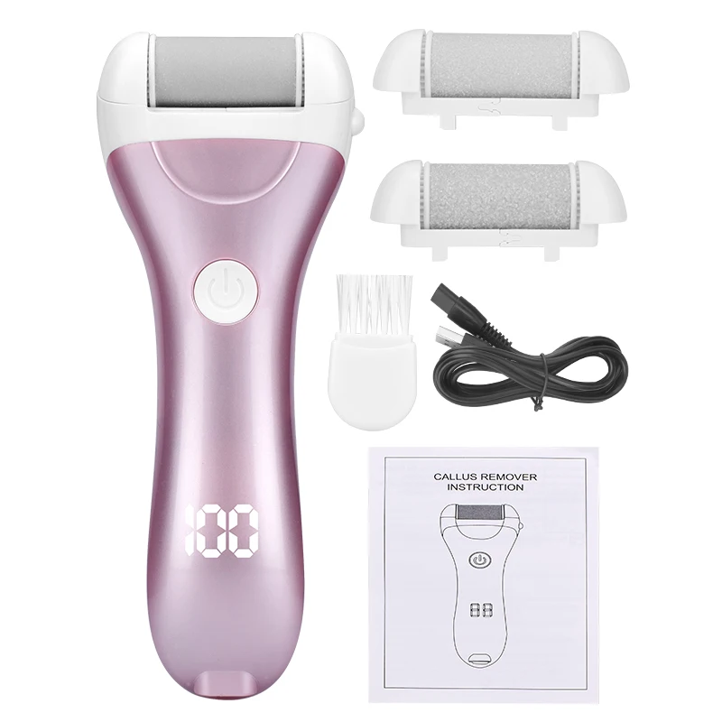 Elektrische Pedicure Voet Bestand USB Oplaadbare Power Display, 3 stks Slijpen Peeling Vervanging Hoofden Voor Hiel Eelt Remover: WHITE