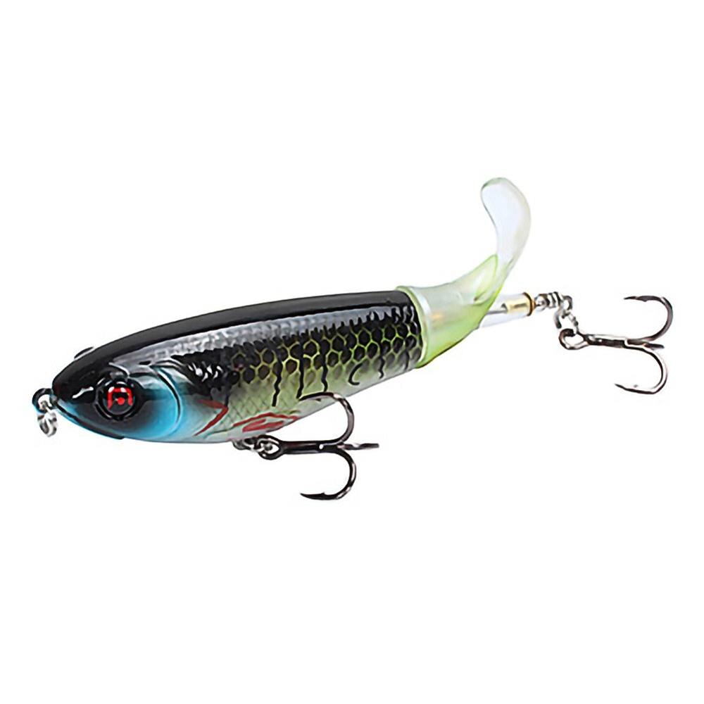 Whopper Popper Topwater Fishing Lure Artificial Hard Bait 3D Eyes Plopper With Soft Rotating Tail Fishing Tackle