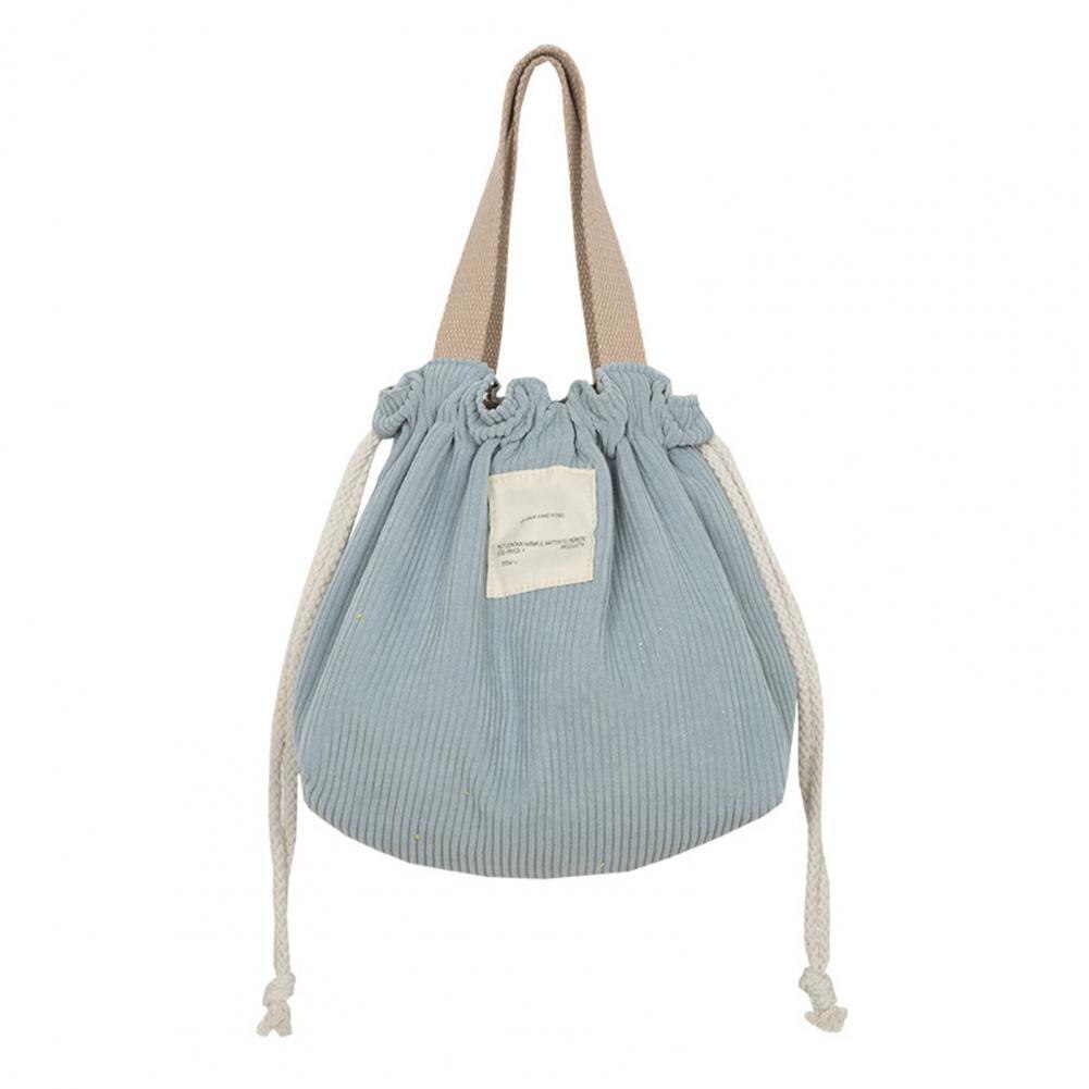 Thermal Insulated Lunch Bag Drawstring Thermal Insulated Bag Corduroy Beach Picnic Lunch Bag for Work Outdoor Lightweight: Blue
