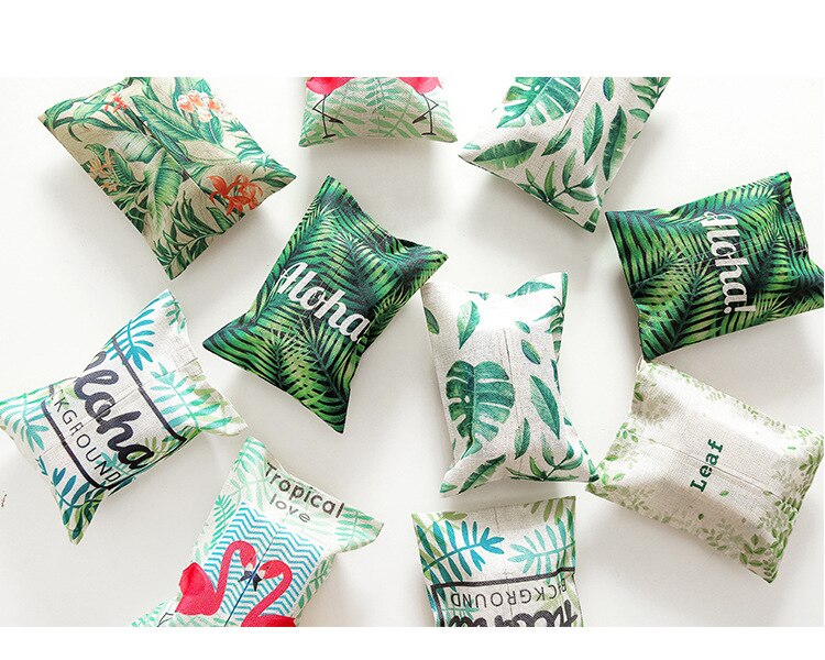 Home plant cotton and linen tissue box living room bedroom paper towel set rainforest fabric paper bag
