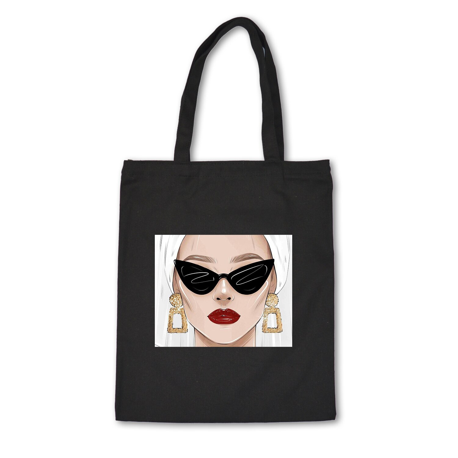 Eenvoudige Print Patroon Boodschappentas Zonder Voering Vrouwen Casual Katoenen Canvas Winkelen Schoudertassen Tassen Eco Herbruikbare: R325BLACK