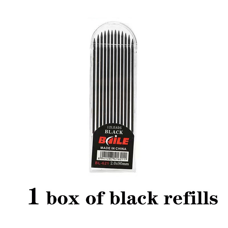 Student Office 2.0 Mechanical Pencil Triangular Non-slip Grip 12 Color Pencil Lead Drawing With Sharpener: 1 box black refill