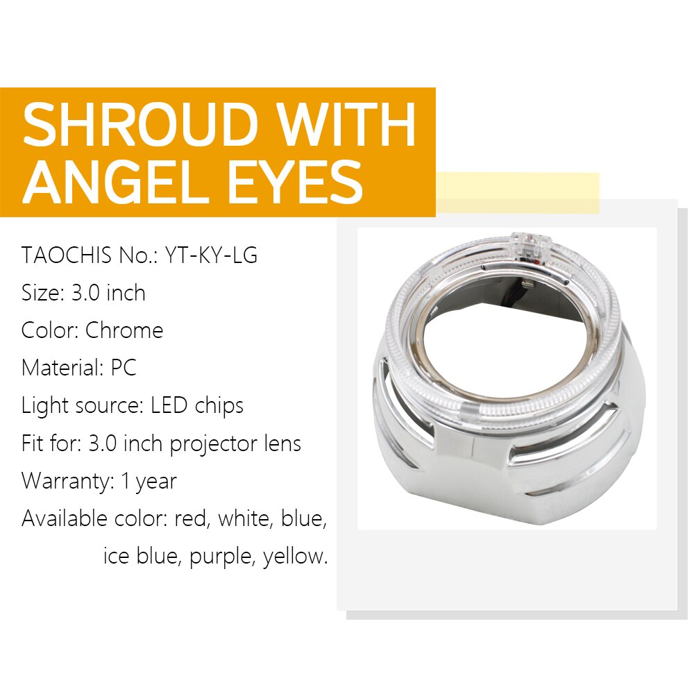 TAOCHIS 3.0 inch Bi-Xenon Projector Lens Shroud With Light Guide Angel Eyes Headlights for bi led Projector Lens