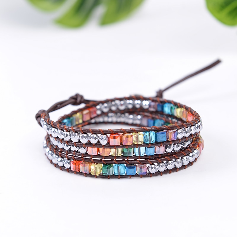 Chakra Armband Sieraden Handgemaakte Lederen Wrap Armband Multi Color Spare Kristal Kralen Natuursteen Armband