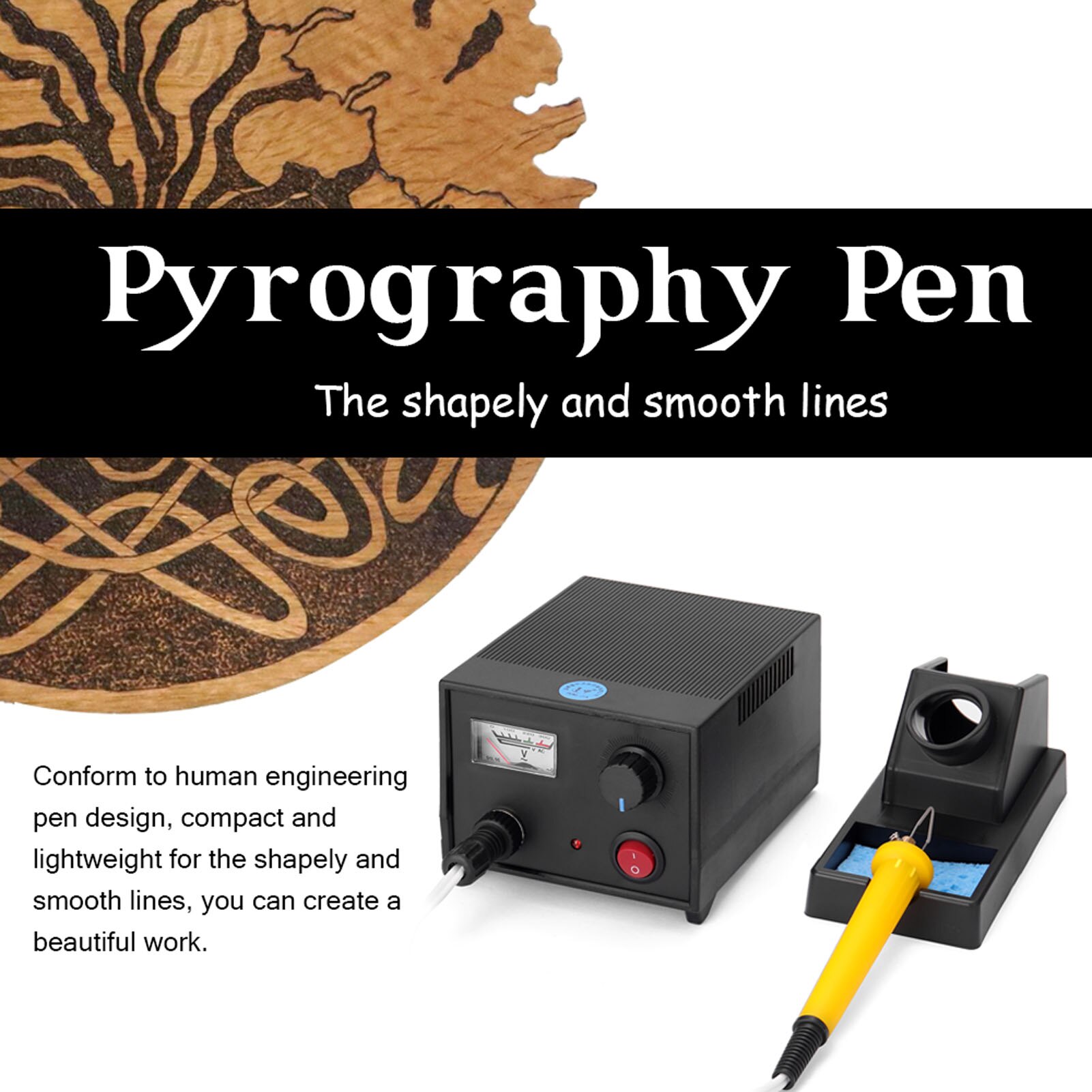 LH45-ZA1 Pyrography Machine Pointer Voltmeter Type Multifunctional Electric Gourd Wooden Welding Tool with Heating Pen Heads