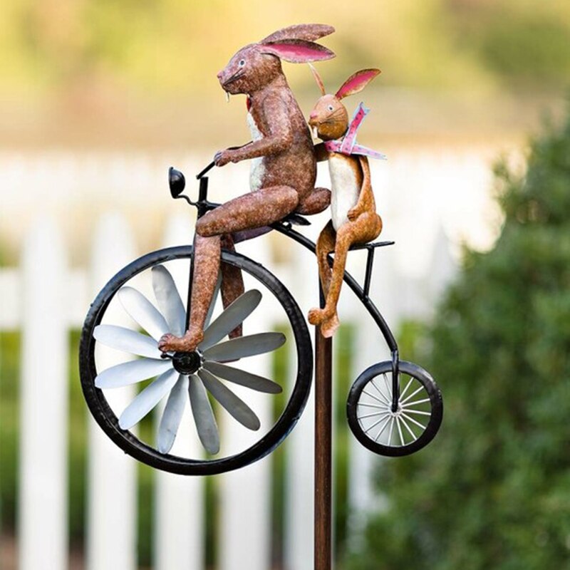 Molino de viento Vintage para bicicleta, estaca de Metal de rana para montar en moto, decoración para patio y jardín, 1 ud.: rabbit