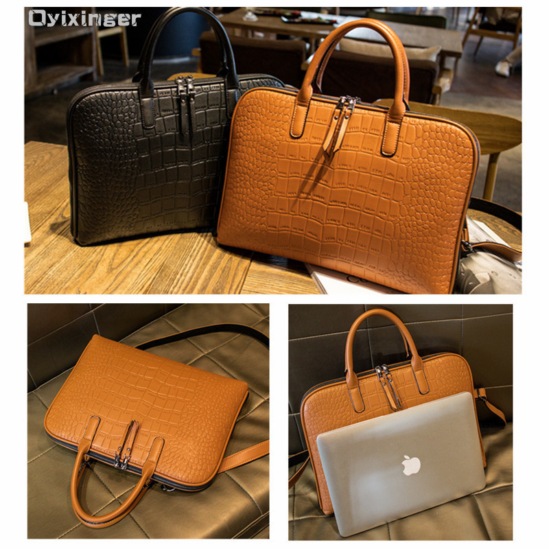 Women Briefcase Laptop Bag For Macbook Air Leather Handbag Ladies Totes 13.3 14 Inch Shoulder Office Bags For Matebook Asus Acer