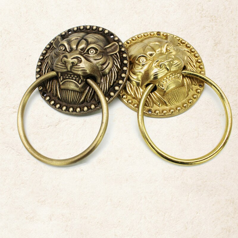 1x Leeuw Deurklopper, Chinese Stijl Deurklopper Antieke Dier Hoofd Deur Ring Houten Deur Pull Ring Vervangende Onderdelen
