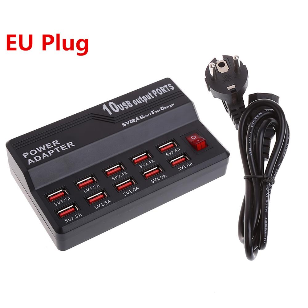 10 USB Port Hub Fast Charging Station Wall Travel Desktop Charger Power Adapter WXTB: EU Plug