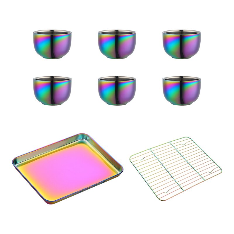 Ensemble de tasses à thé en acier inoxydable, 4/8 pièces, avec plateau et support amovible, tasse en or Double couche Anti-brûlure, service à thé: Rainbow 0 as photo