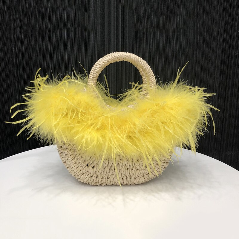 Bolso de hombro tejido de papel para verano, bolsa de rafia, de mimbre, Bohemia, para vacaciones, Bali, con asa superior, informal: Yellow