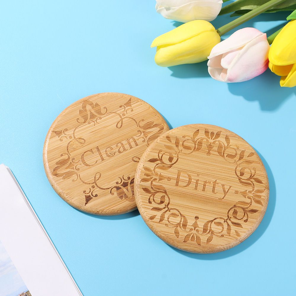 1PC Double Sided Dishwasher Fridge Magnet Reusable Clean Dirty Sign Household Home Living Bamboo Home Decor Magnetic Sticker