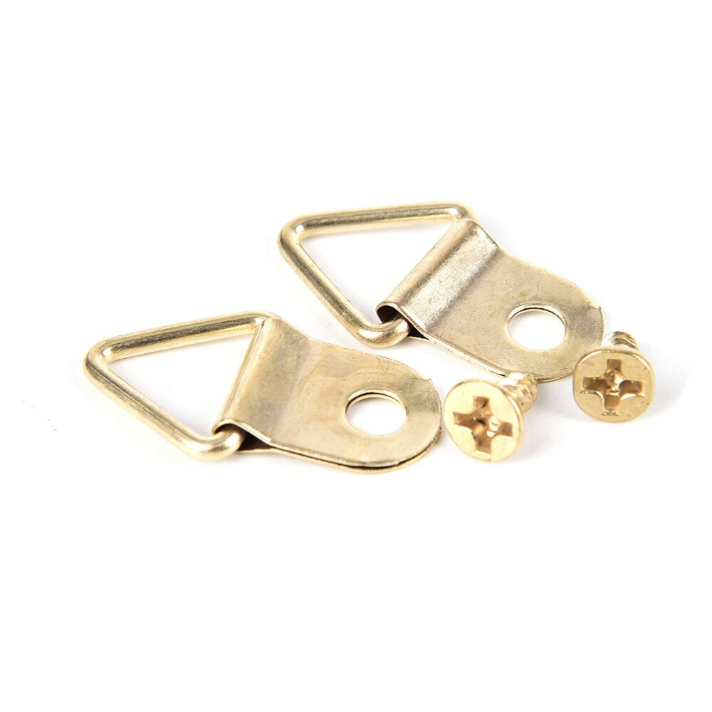 100 Set Foto Hanger Fotolijst Opknoping Driehoek D Ringen Gouden Fotolijsten Enkel Gat Hanger Haken Met Schroeven