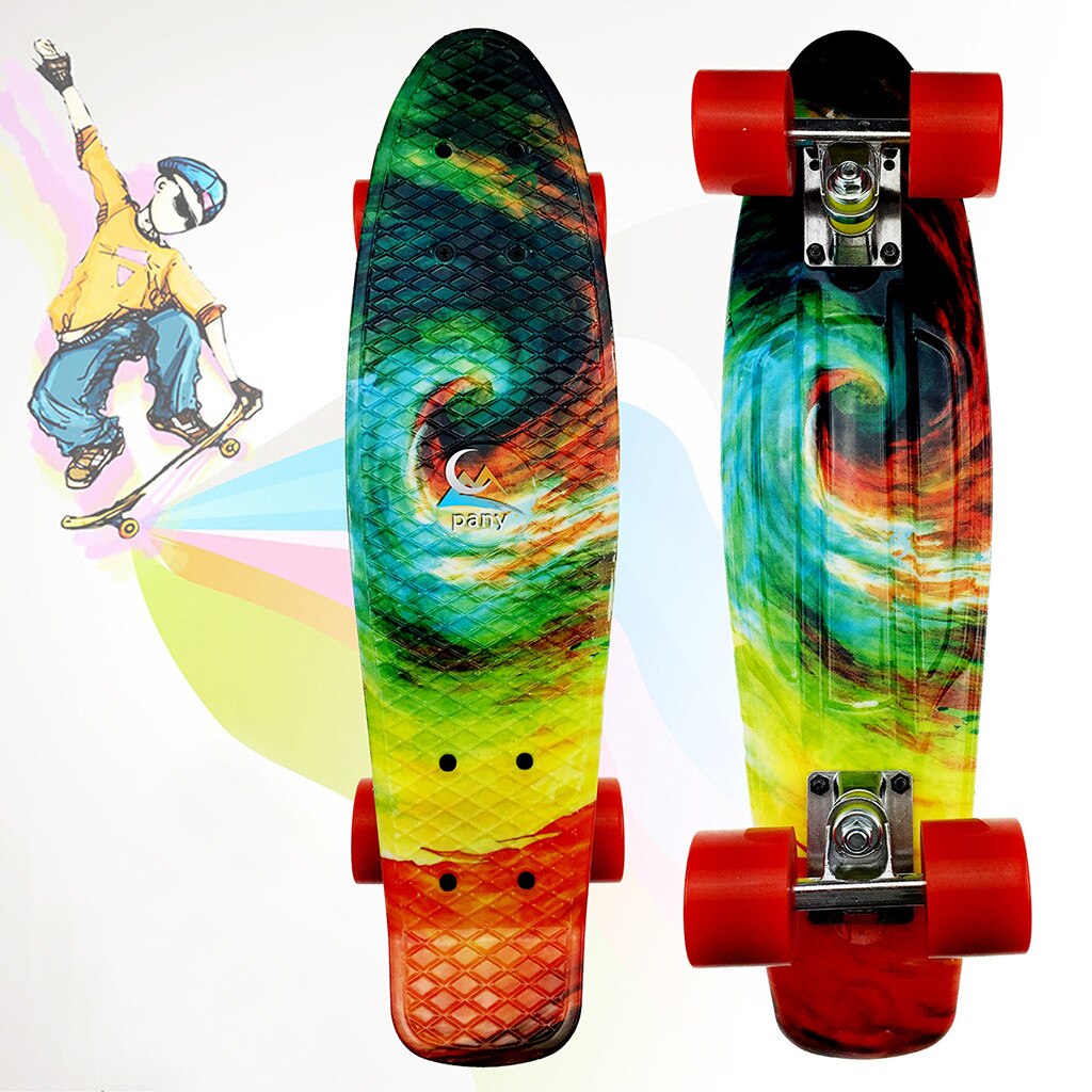 22inch Plastic Mini Cruiser Skateboard Long Board Banana Retro Skate Longboard Graphic Printed Children's Scooter #3: D