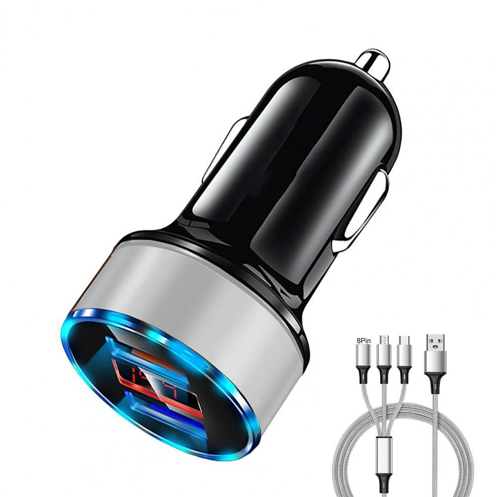 Hervorragendes usb-autoladegerät mit 3 in 1 datenkabel, effizientem und stabilem ladeadapter: Silber